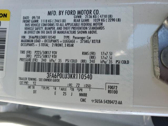 3FA6P0LU3KR110540 Ford FUSION SE