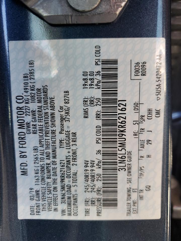 3LN6L5MU9KR621621 LINCOLN MKZ 2019