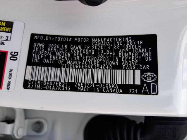 2T1BURHE5KC154648 Toyota COROLLA L