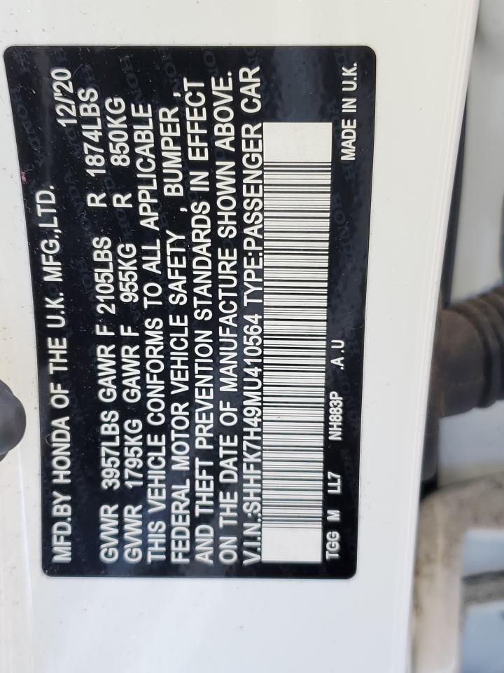 SHHFK7H49MU410564 HONDA CIVIC 2021