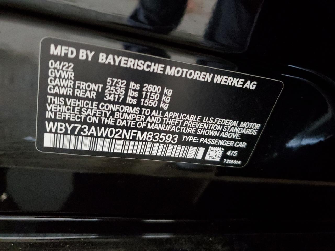 WBY73AW02NFM83593 BMW I4 EDRIVE4 2022