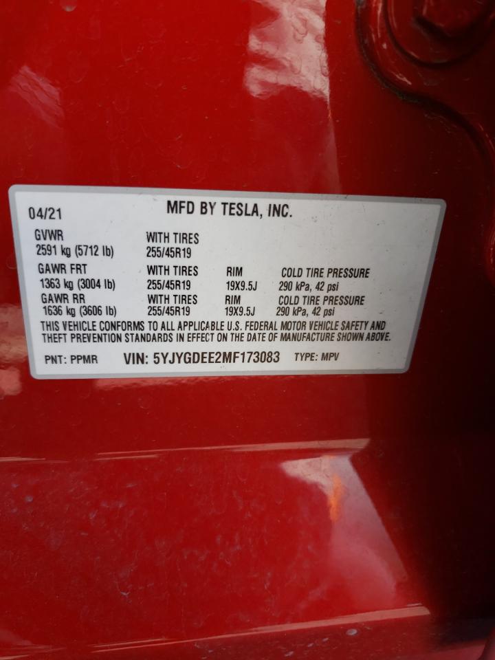 5YJYGDEE2MF173083 2021 Tesla Model Y