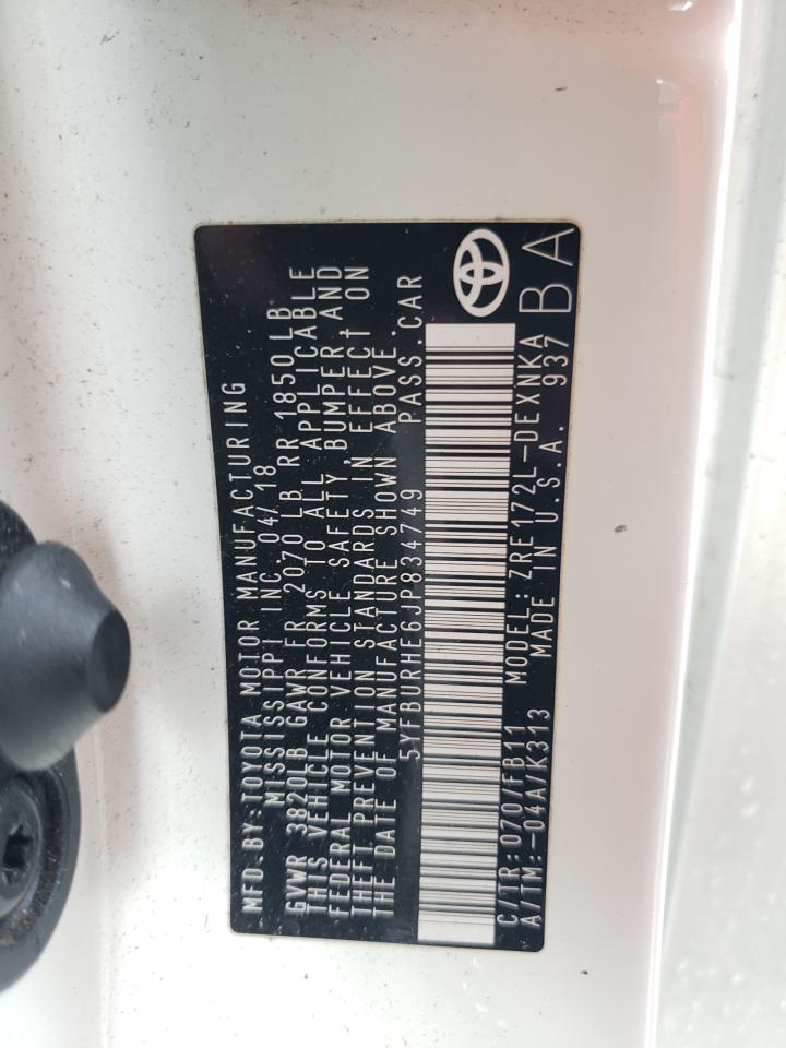 5YFBURHE6JP834749 TOYOTA COROLLA 2018