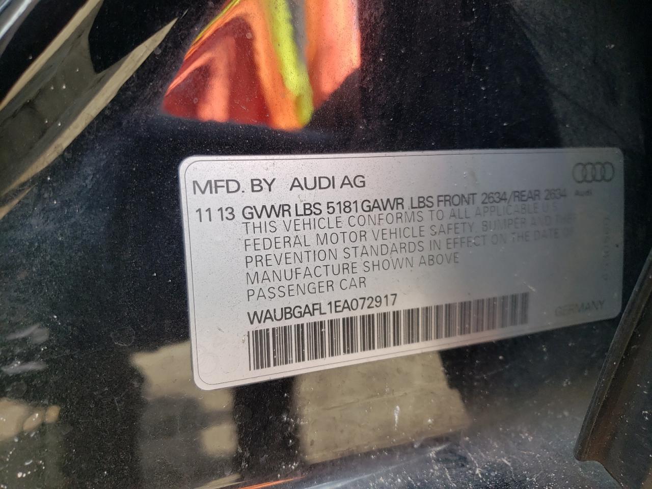 WAUBGAFL1EA072917 2014 Audi S4 Premium Plus