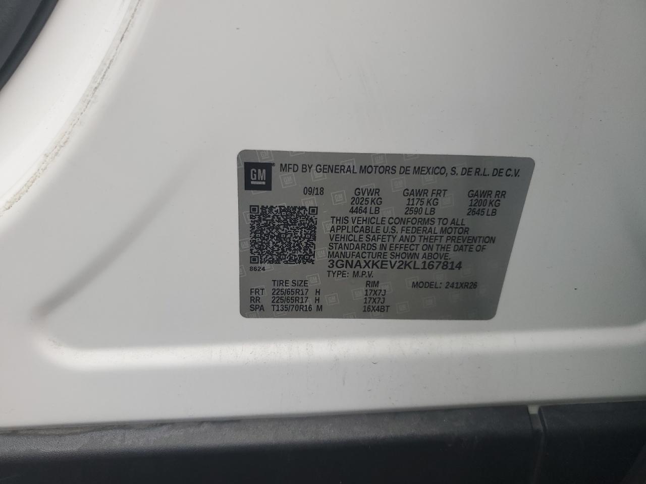 3GNAXKEV2KL167814 CHEVROLET EQUINOX 2019