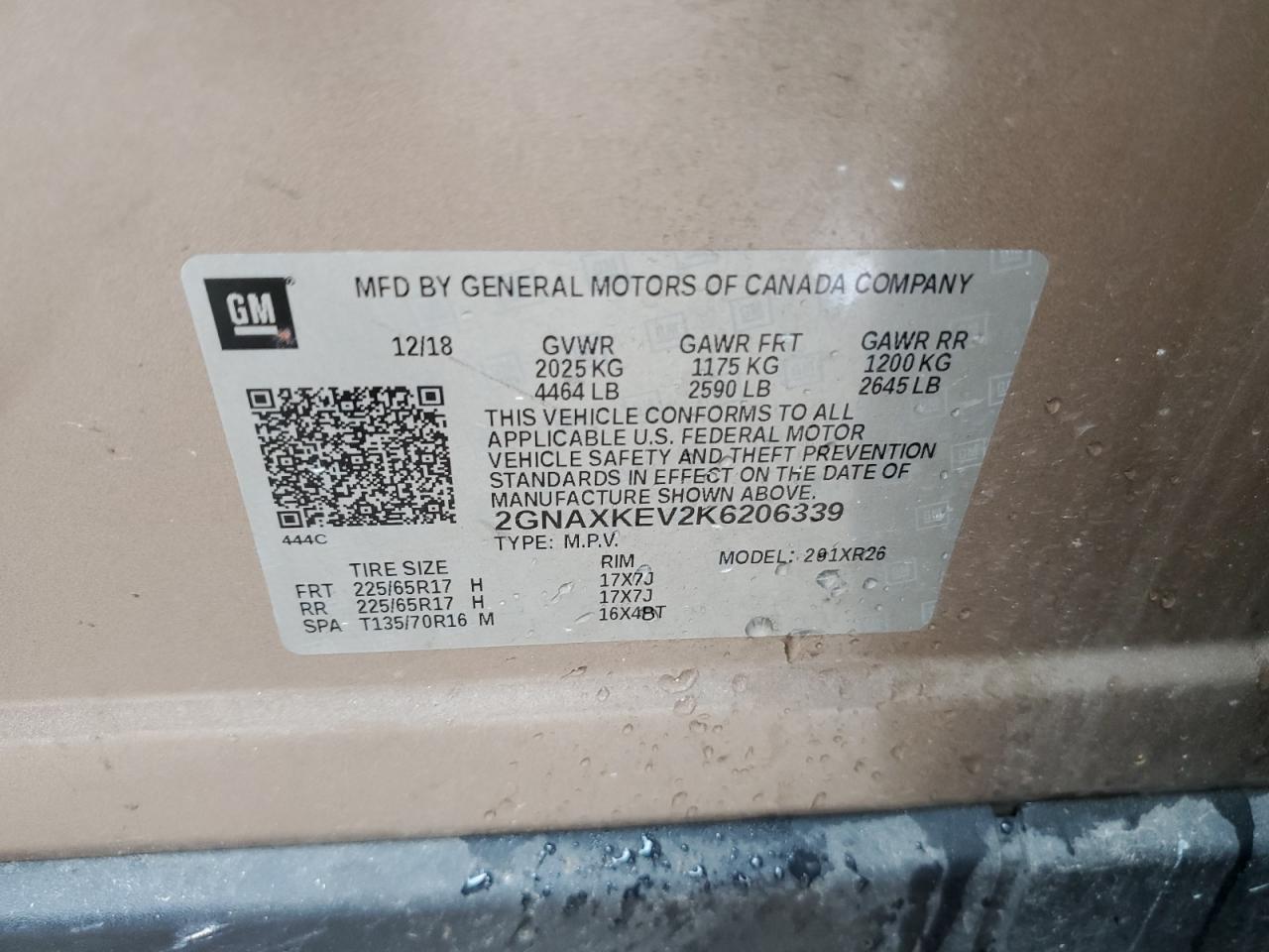 2GNAXKEV2K6206339 CHEVROLET EQUINOX 2019