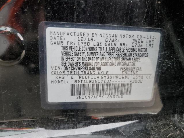 3N1CN7AP9KL840760 Nissan VERSA S