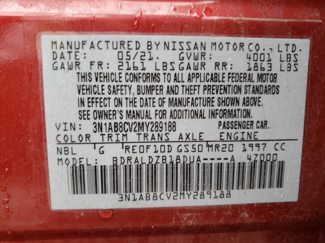 3N1AB8CV2MY289188 NISSAN SENTRA 2021