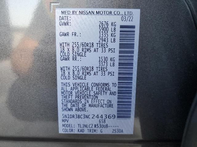 5N1DR3BC3NC244369 Nissan Pathfinder Sv