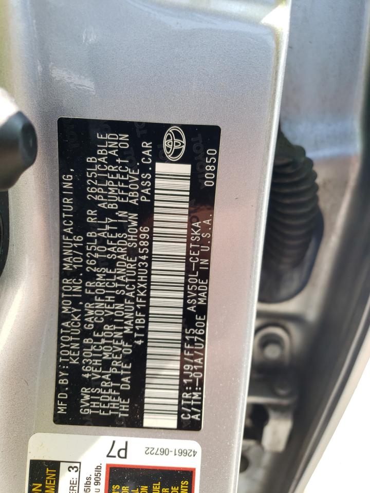 4T1BF1FKXHU345896 TOYOTA CAMRY 2017