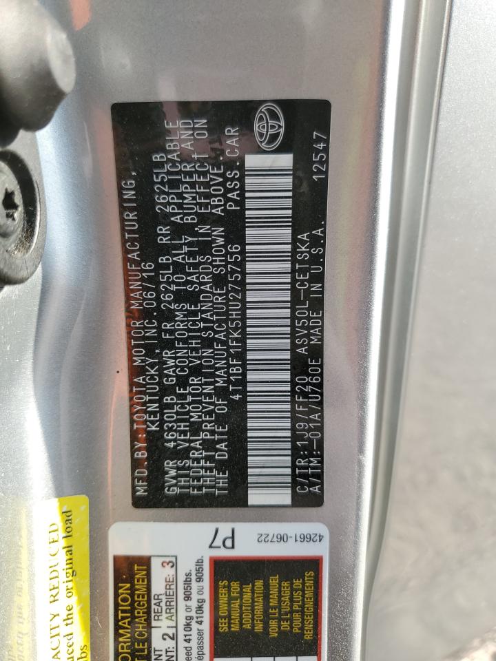 4T1BF1FK5HU275756 TOYOTA CAMRY 2017