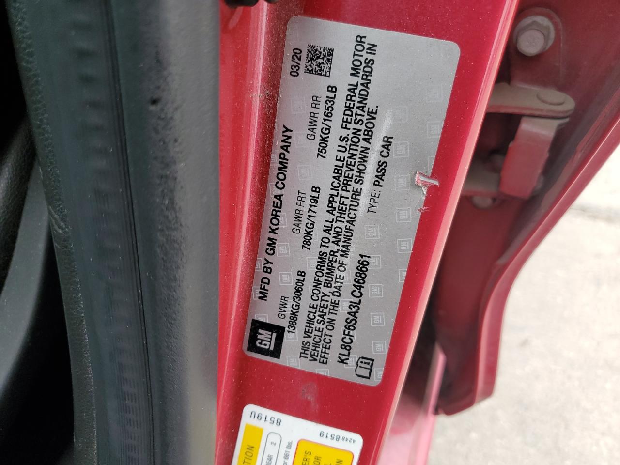 KL8CF6SA3LC468661 CHEVROLET SPARK 2020