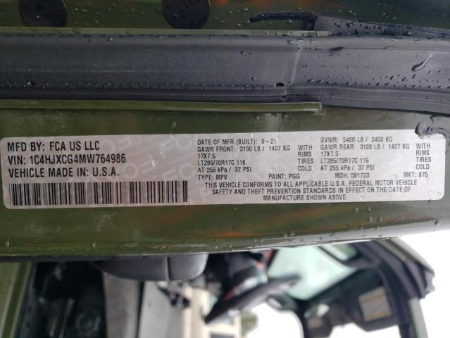1C4HJXCG4MW764986 Jeep Wrangler Rubicon
