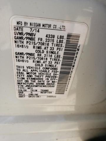 JN8AS5MTXEW623599 Nissan Rogue Select S