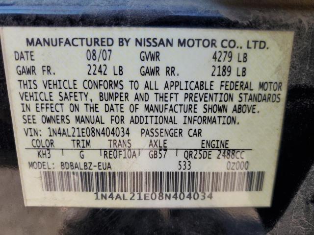 2008 Nissan Altima 2.5 S VIN: 1N4AL21E08N404034 Lot: 40726750