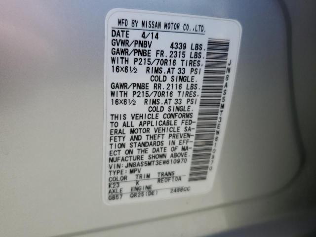 JN8AS5MT3EW610970 Nissan Rogue Select S