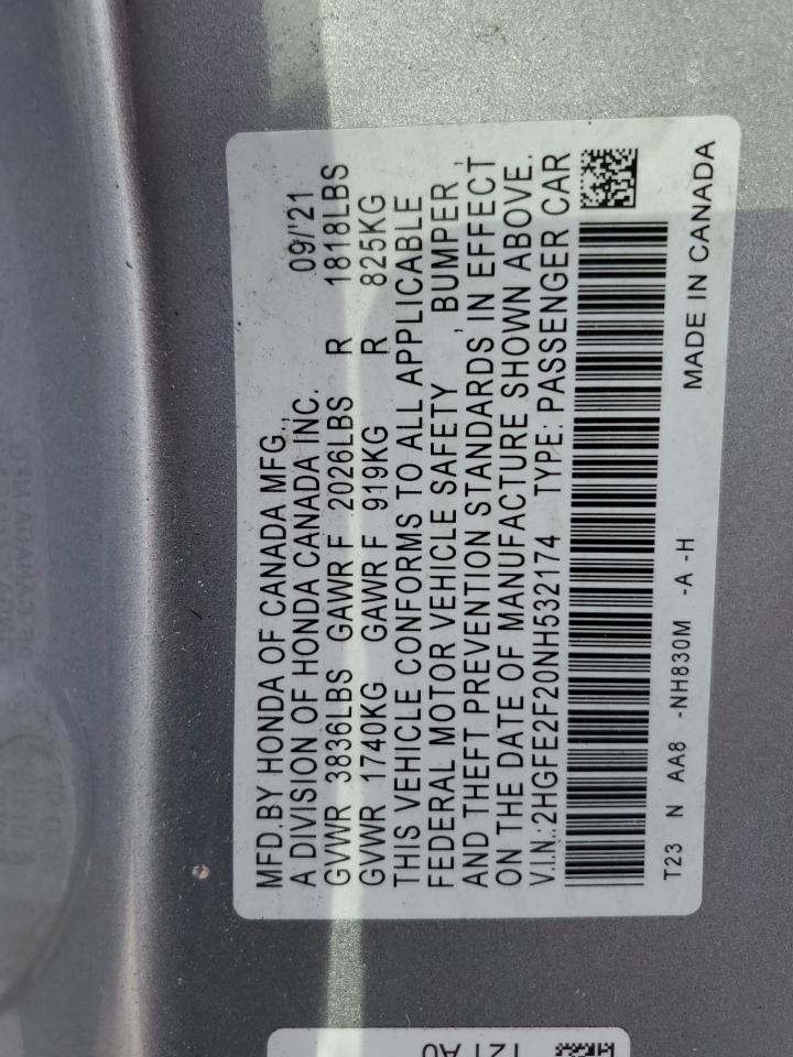 2HGFE2F20NH532174 HONDA CIVIC 2022