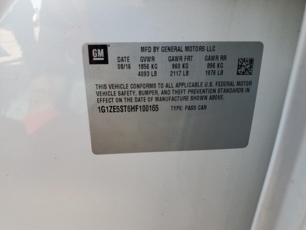 1G1ZE5ST6HF100165 CHEVROLET MALIBU 2017