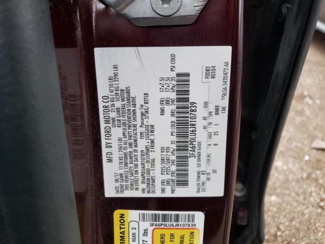 3FA6P0LU6JR107839 Ford Fusion Se Hybrid