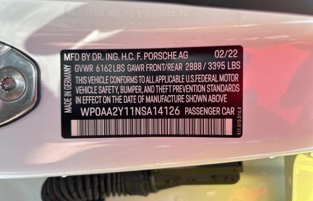 2022 PORSCHE TAYCAN WP0AA2Y11NSA14126