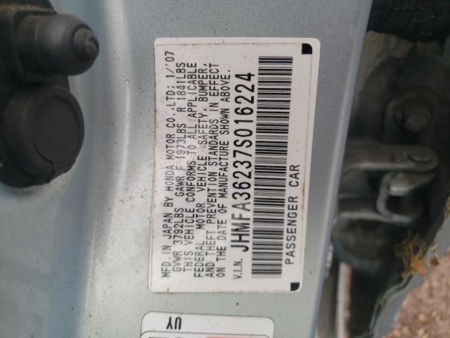 2007 Honda Civic Hybrid VIN: JHMFA36237S016224 Lot: 68586833