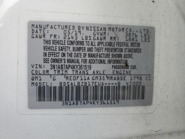 3N1AB7AP4KY361519 Nissan Sentra S 13