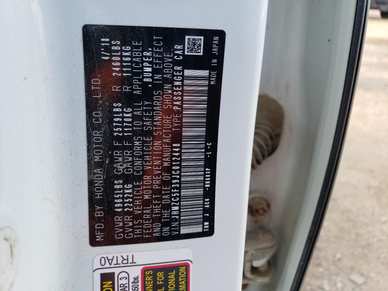 JHMZC5F39JC012448 HONDA CLARITY 2018