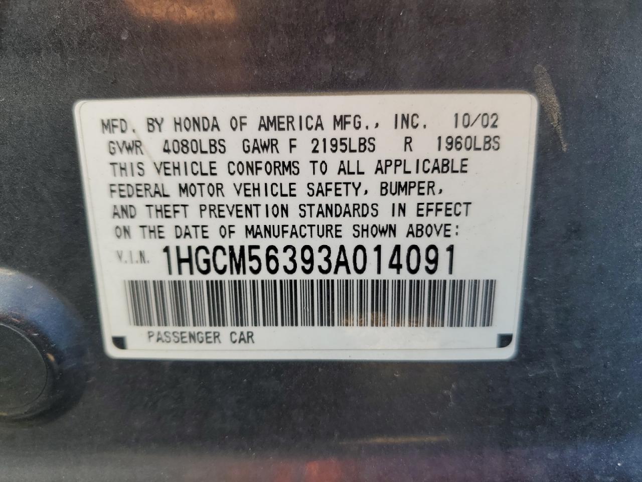 1HGCM56393A014091 2003 Honda Accord Lx