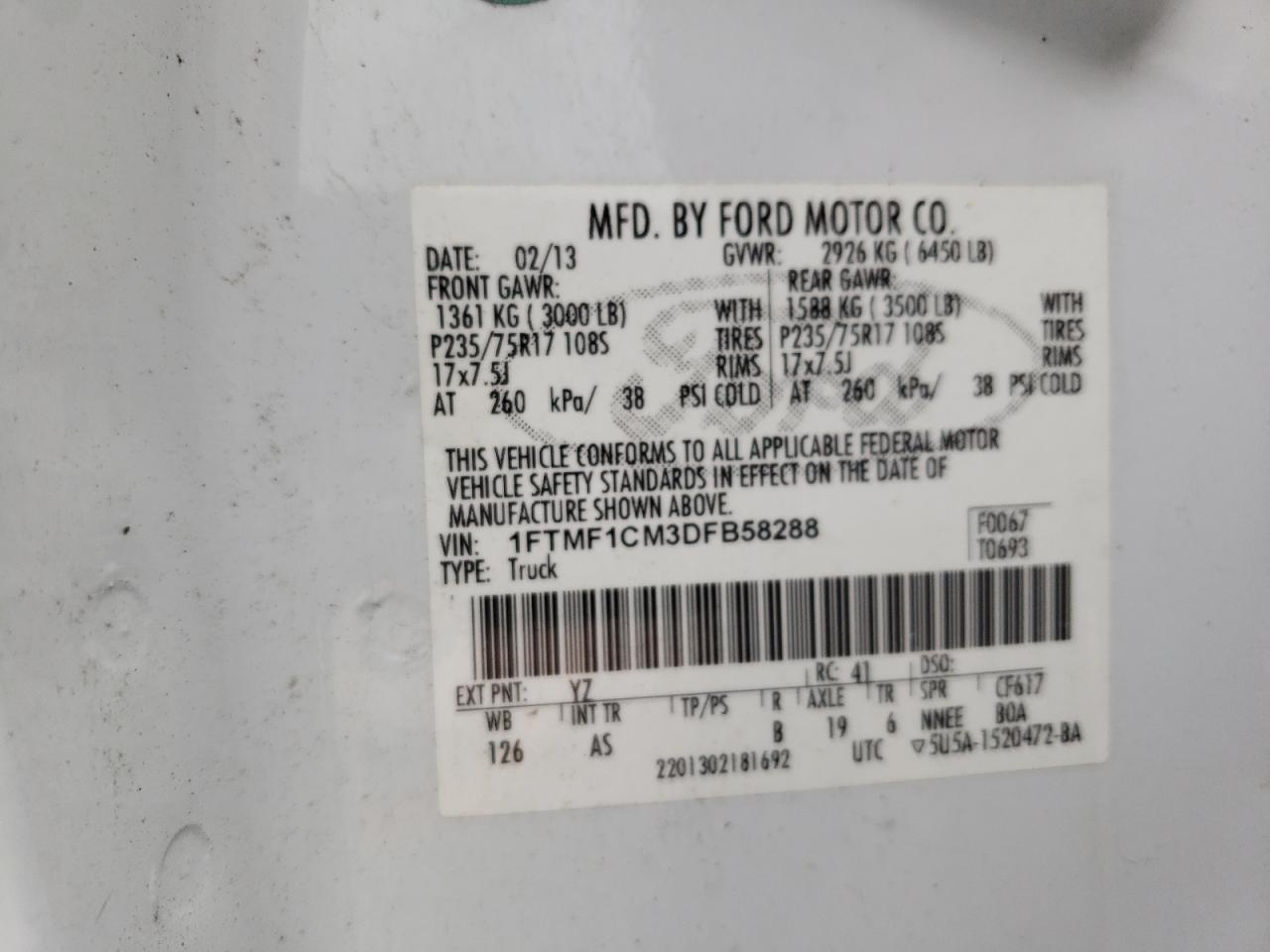 1FTMF1CM3DFB58288 2013 Ford F150