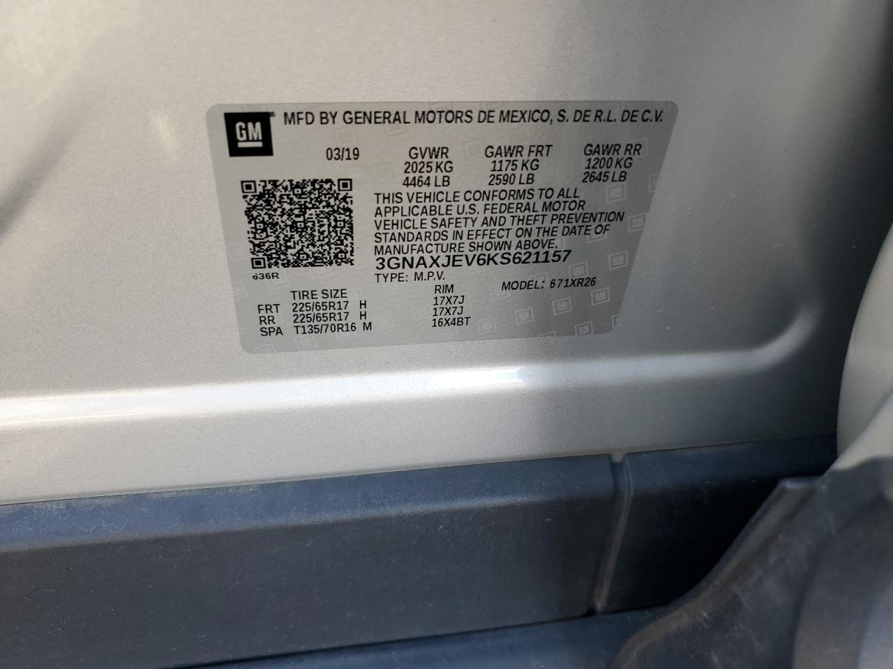 3GNAXJEV6KS621157 CHEVROLET EQUINOX 2019