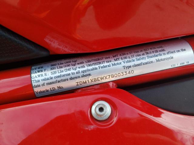 2007 DUCATI 1098 BASE ZDM1XBEWX7B003340
