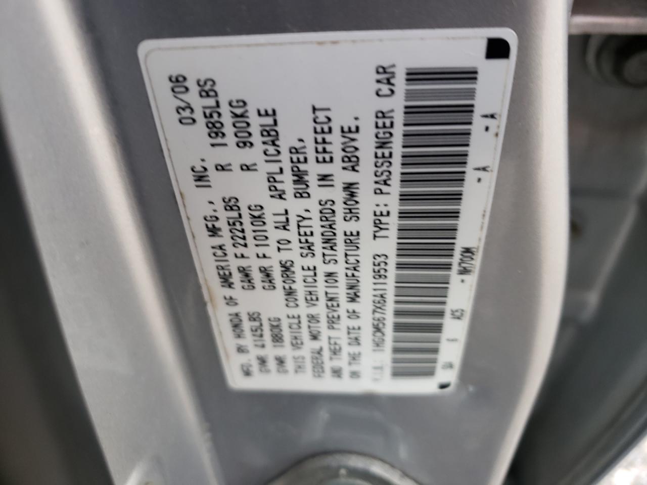 1HGCM567X6A119553 2006 Honda Accord Ex