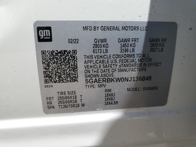 2022 Buick Enclave Essence VIN: 5GAERBKW0NJ136849 Lot: 68793673