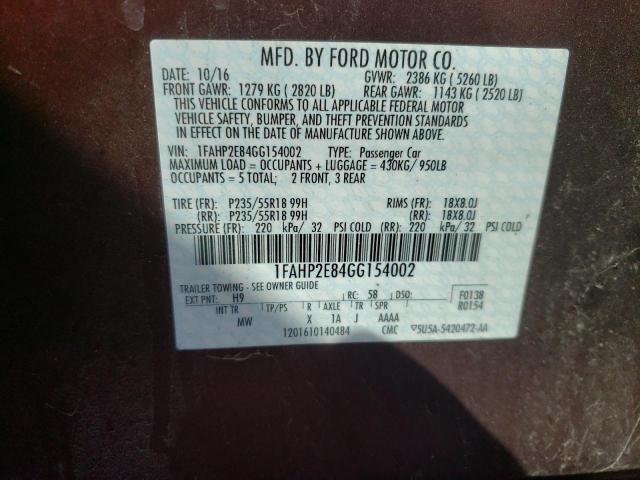 1FAHP2E84GG154002 Ford TAURUS SEL