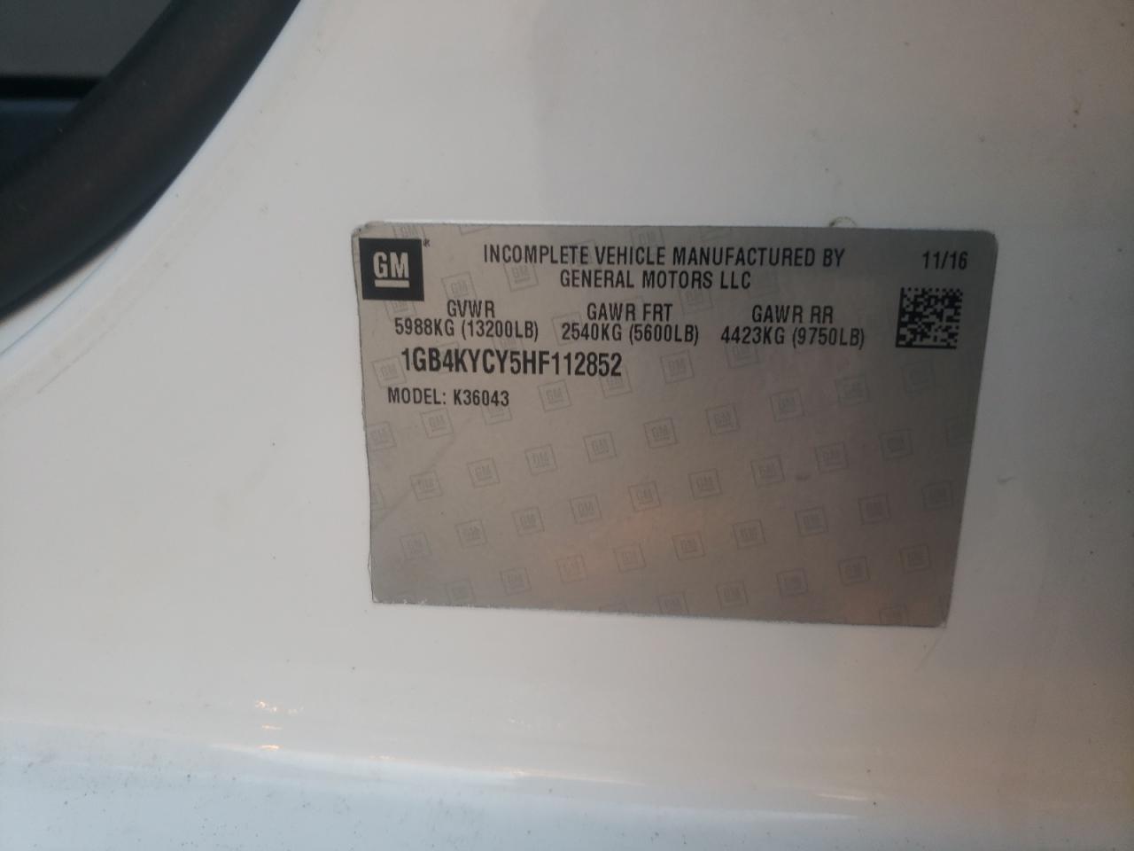 1GB4KYCY5HF112852 CHEVROLET ALL Models 2017