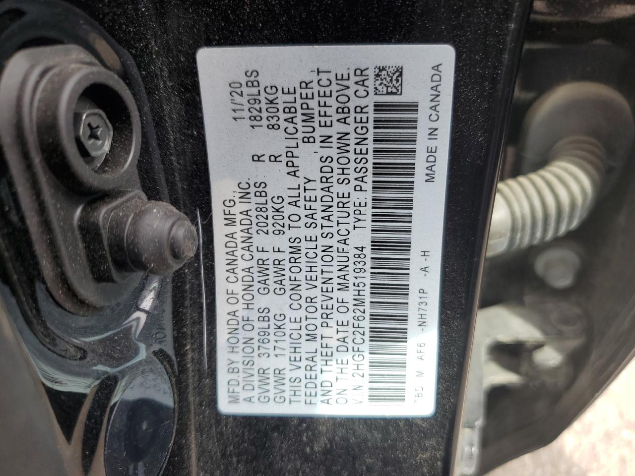 2HGFC2F62MH519384 HONDA CIVIC 2021