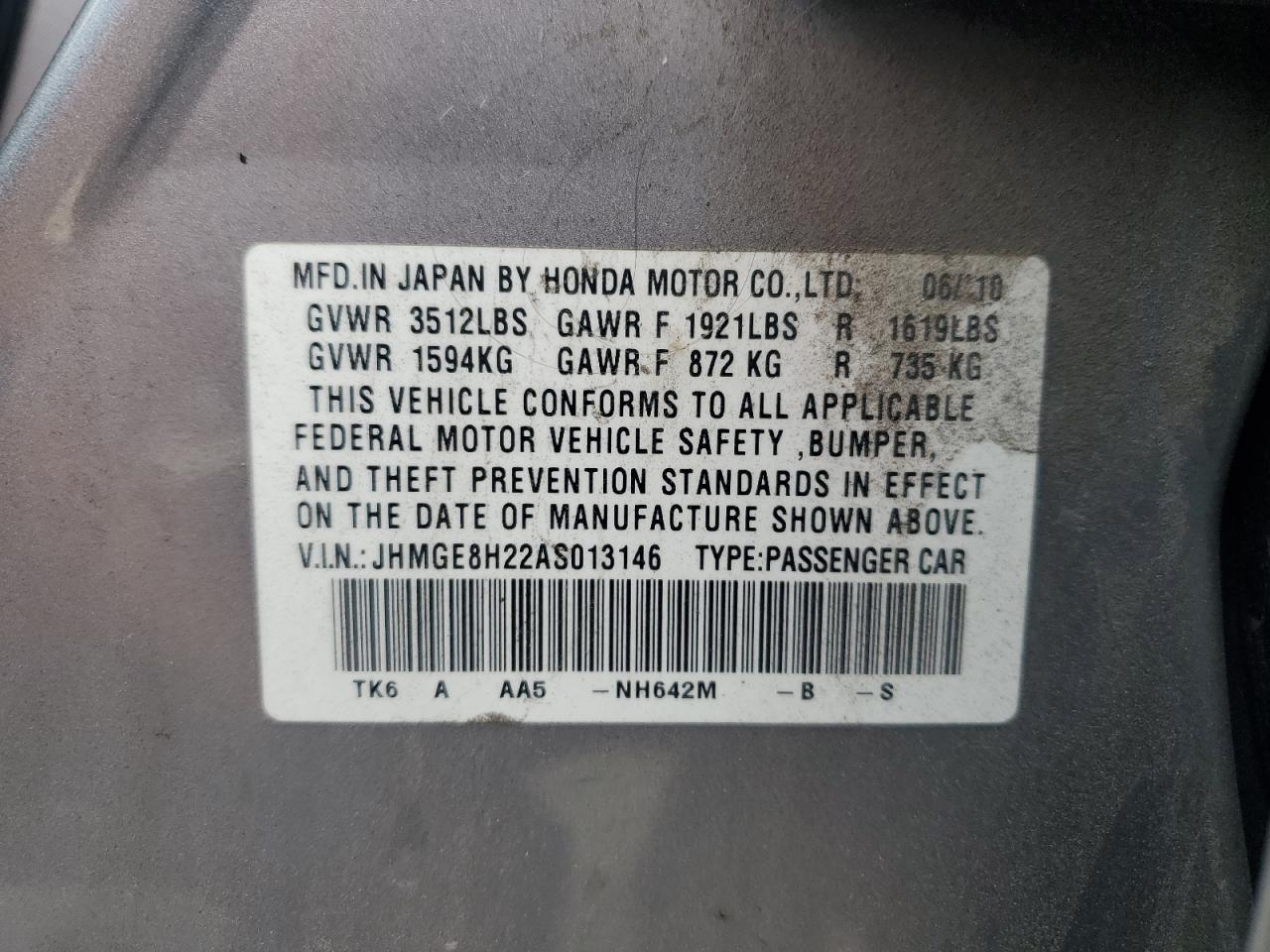 JHMGE8H22AS013146 2010 Honda Fit JHMGE8H22AS013146 2010 Honda Fit