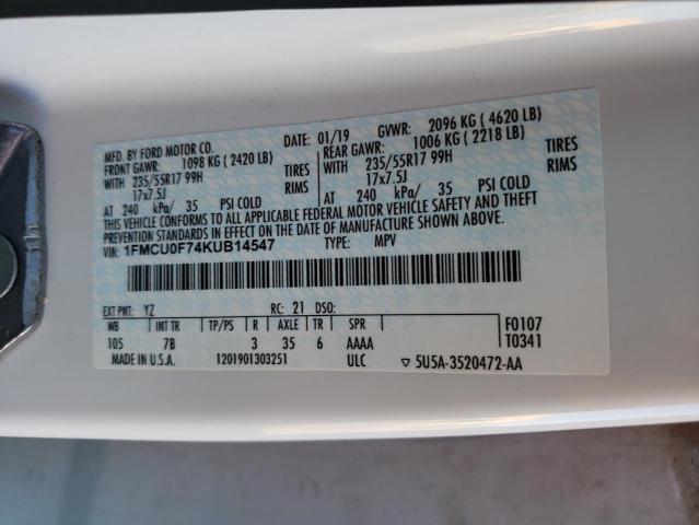 1FMCU0F74KUB14547 Ford ESCAPE S
