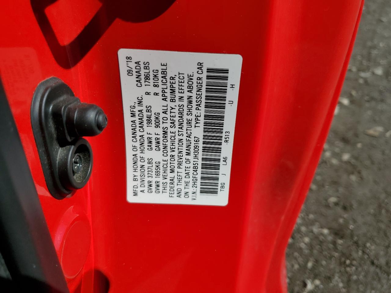 2HGFC4B51JH309167 HONDA CIVIC 2018