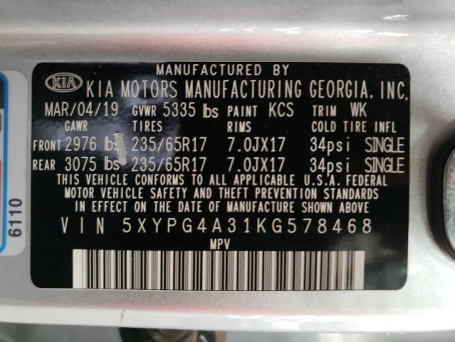 5XYPG4A31KG578468 KIA SORENTO L
