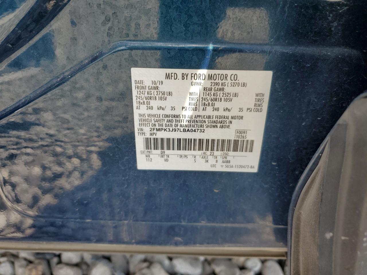 2FMPK3J97LBA04732 FORD EDGE 2020