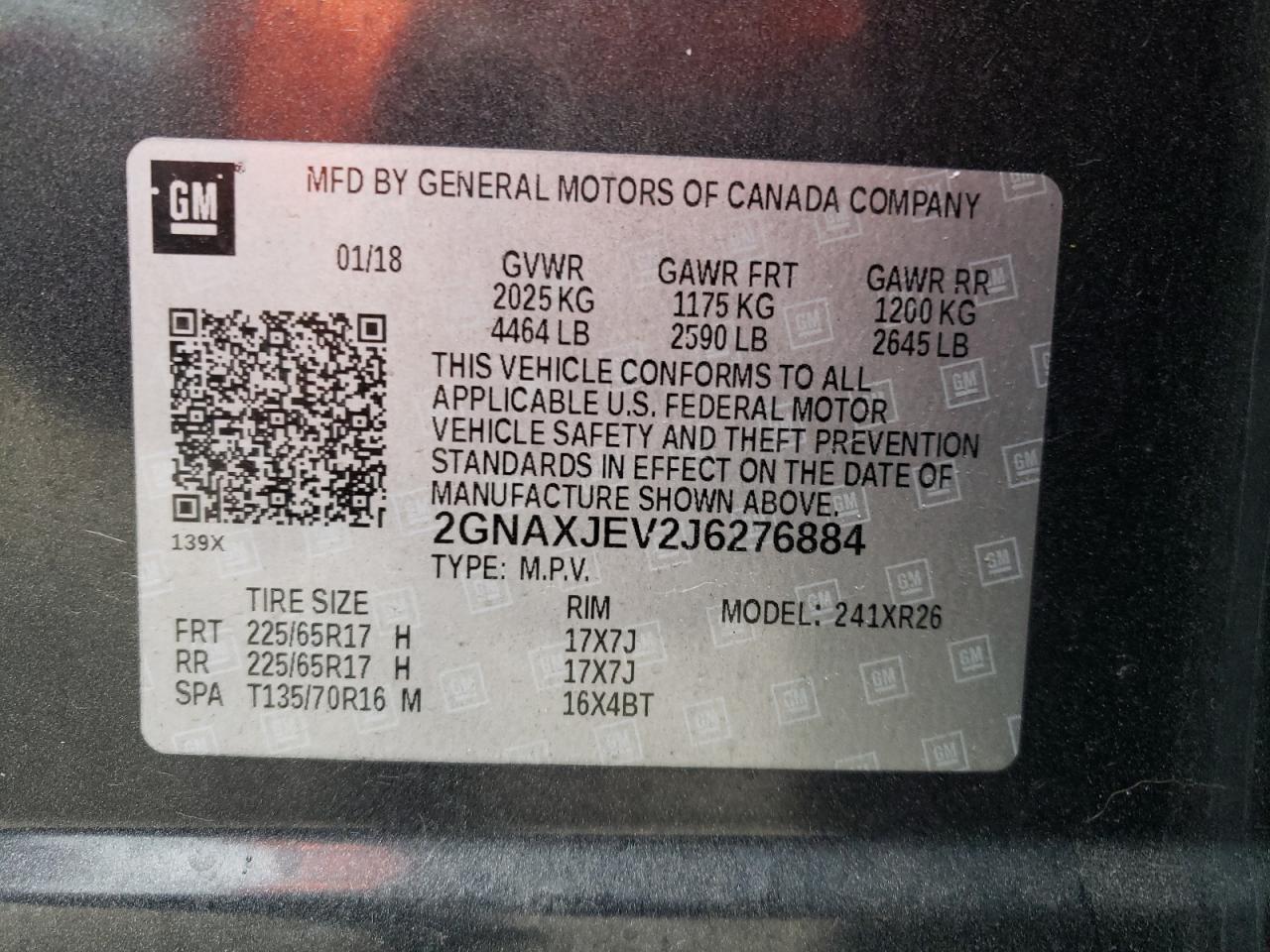 2GNAXJEV2J6276884 CHEVROLET EQUINOX 2018