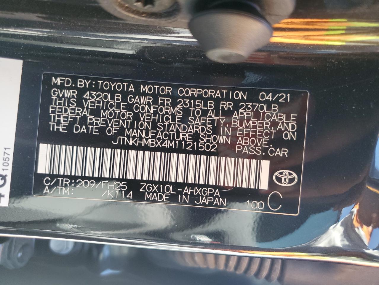JTNKHMBX4M1121502 TOYOTA C-HR 2021