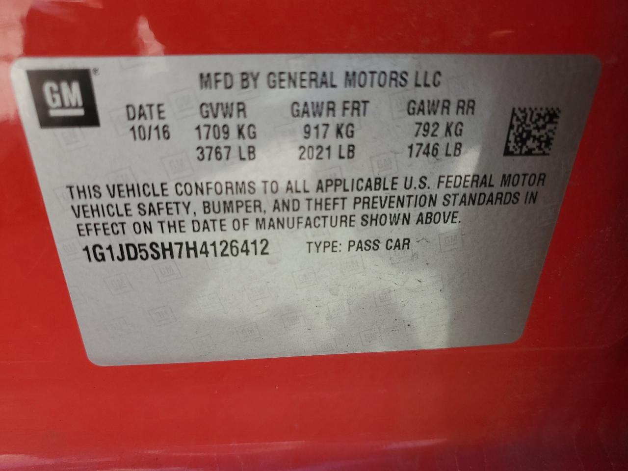 1G1JD5SH7H4126412 CHEVROLET SONIC 2017