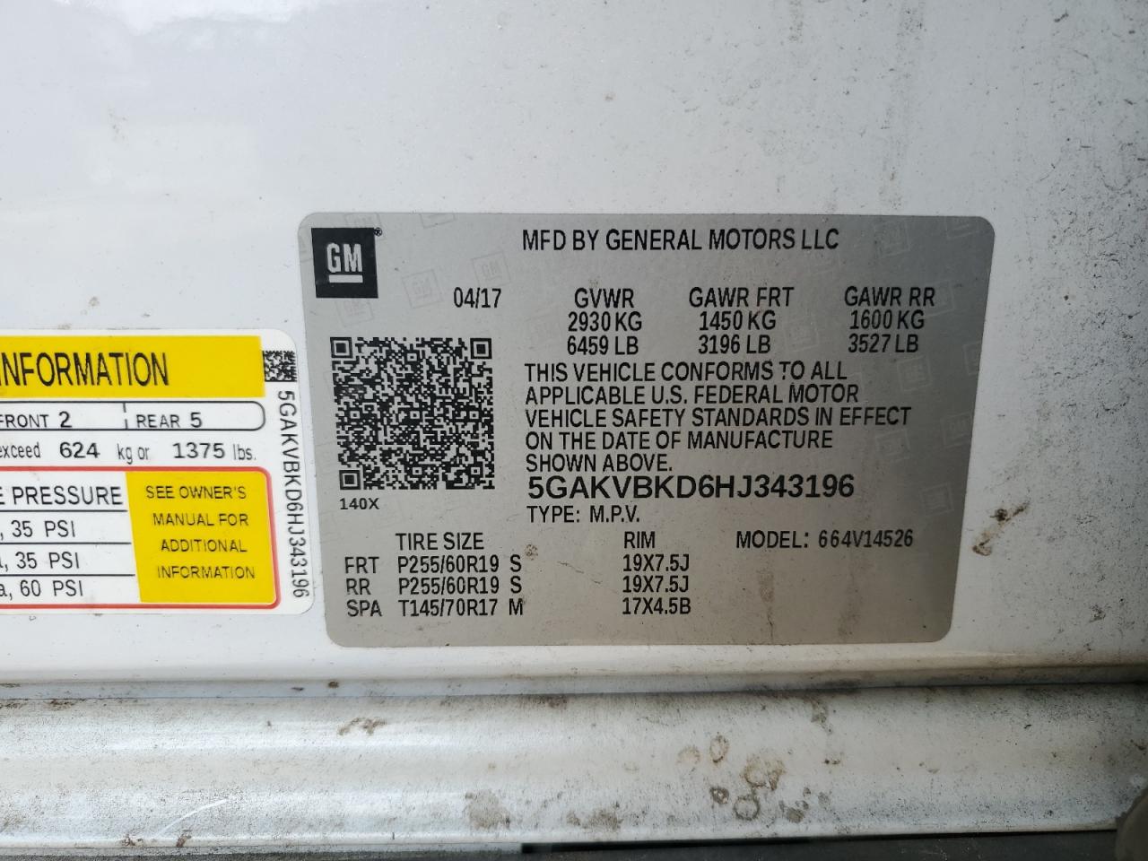 5GAKVBKD6HJ343196 BUICK ENCLAVE 2017
