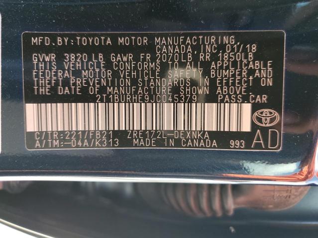 2018 TOYOTA CAROLA 2T1BURHE9JC045379