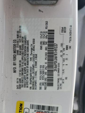 3FA6P0LU6FR149337 Ford Fusion Se Hybrid