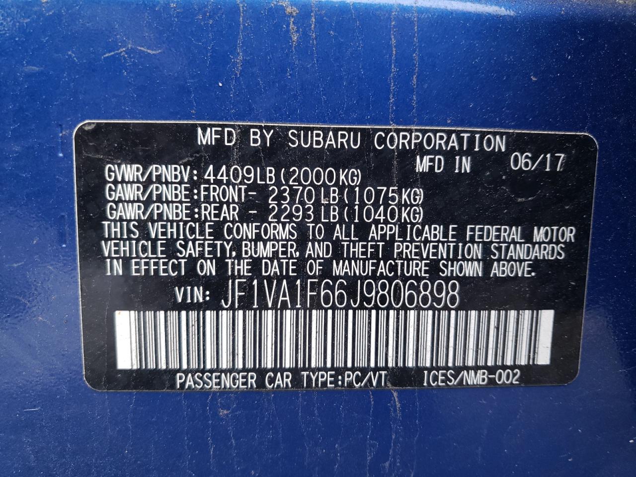JF1VA1F66J9806898 SUBARU WRX 2018