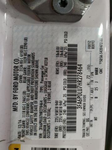 3FA6P0LU7HR278464 Ford Fusion Se Hybrid