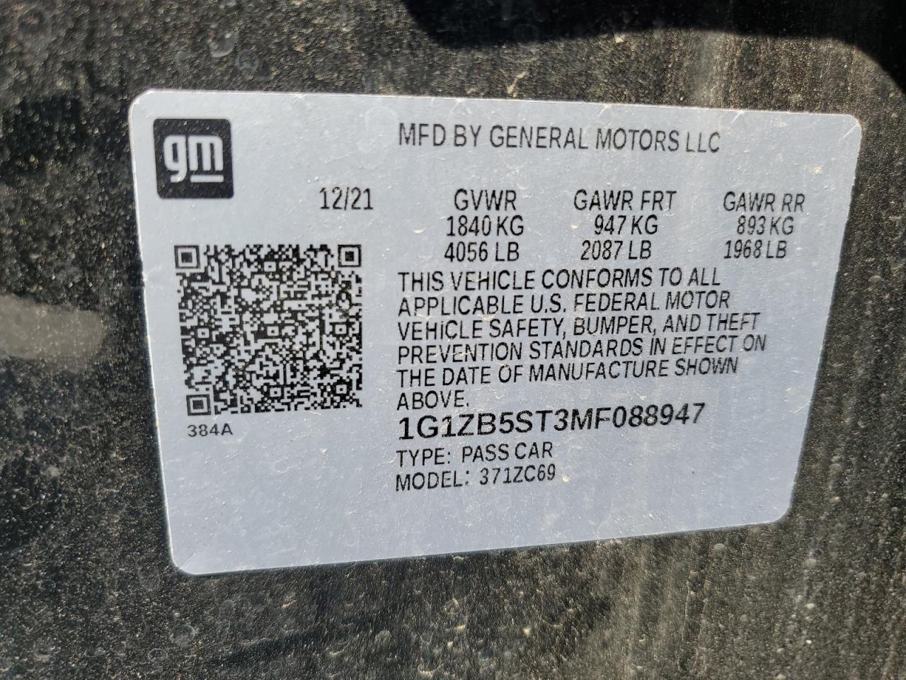 1G1ZB5ST3MF088947 CHEVROLET MALIBU 2021